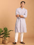 Men's Purple And White Batik Printed Kurta With White Pant Set