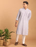 Men's Purple And White Batik Printed Kurta With White Pant Set