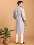 Men's Purple And White Batik Printed Kurta With White Pant Set