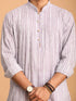 Men's Purple And White Batik Printed Kurta With White Pant Set