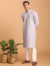 Men's Purple And White Batik Printed Kurta With White Pant Set