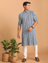 Men's Indigo Blue & White Cotton Kurta & Pyjama Set