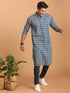 Men's Blue Rubber Print Cotton Kurta