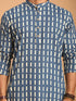 Men's Blue Rubber Print Cotton Kurta