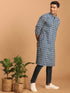 Men's Blue Rubber Print Cotton Kurta