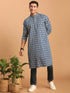 Men's Blue Rubber Print Cotton Kurta