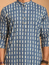 Men's Blue Rubber Print Cotton Kurta With White Pant Set