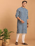 Men's Blue Rubber Print Cotton Kurta With White Pant Set
