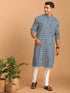 Men's Blue Rubber Print Cotton Kurta With White Pant Set