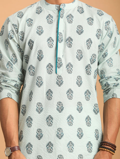 Men's Light Green Ethnic Motif Printed Kurta
