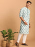 Men's Light Green Ethnic Motif Printed Kurta With White Pant Set