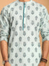 Men's Light Green Ethnic Motif Printed Kurta With White Pant Set