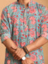 Men's Blue And Red Floral Printed Cotton Kurta With White Pant Set