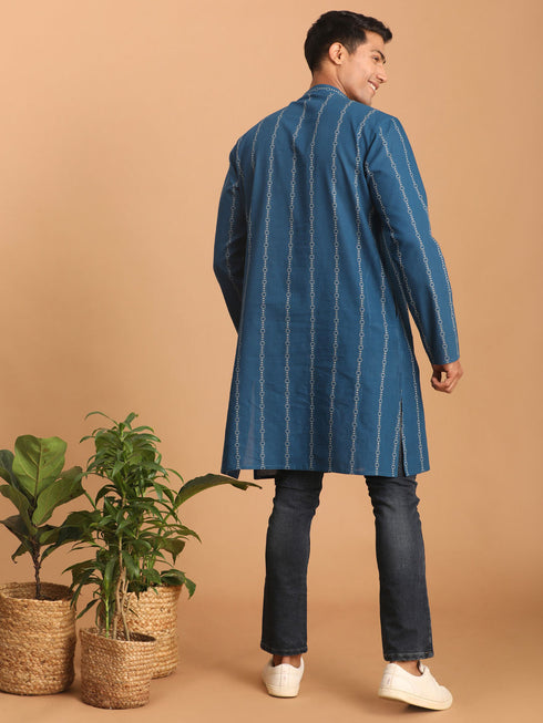 Men's Blue Denim Jacquard Kurta