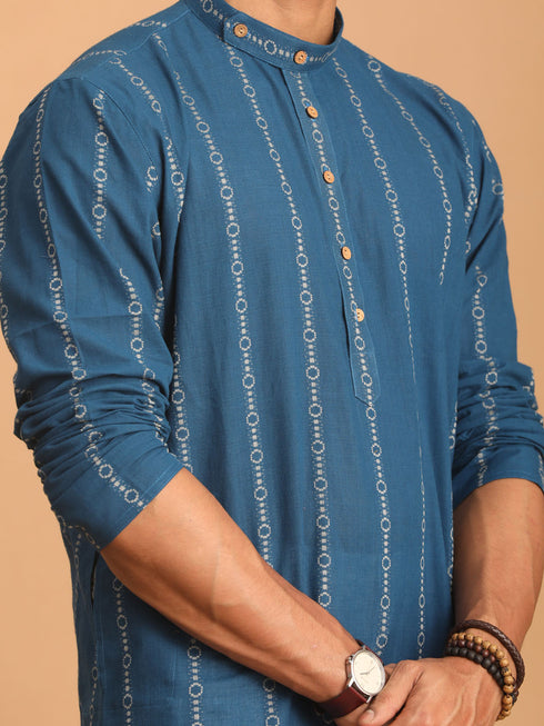 Men's Blue Denim Jacquard Kurta