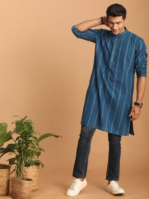 Men's Blue Denim Jacquard Kurta