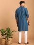 Men's Blue Denim Jacquard Kurta With White Pant Set