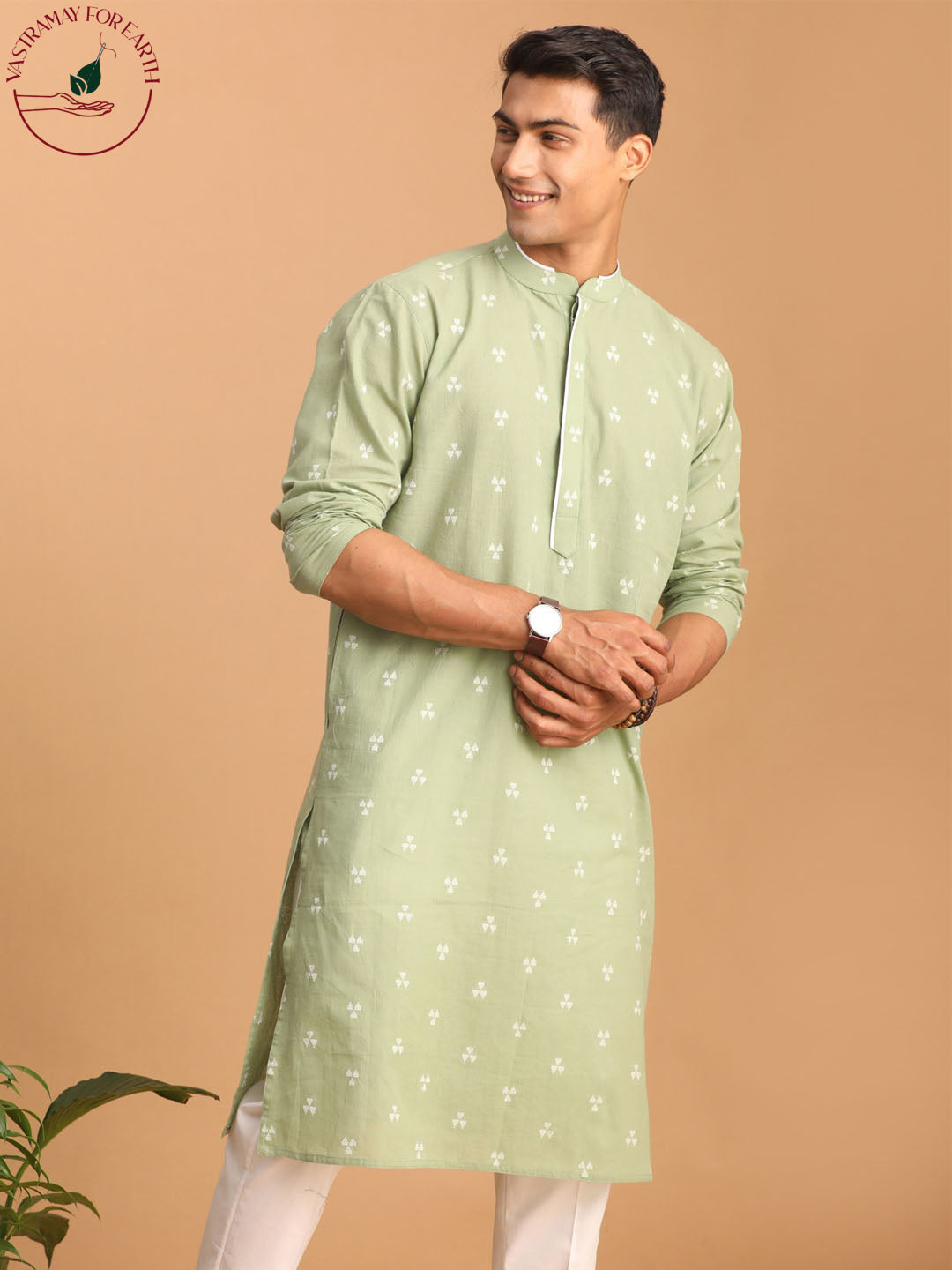 Men's Green Geometric Booti Jacquard Kurta