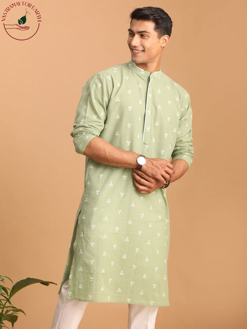 Men's Green Geometric Booti Jacquard Kurta