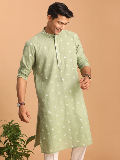 Men's Green Geometric Booti Jacquard Kurta
