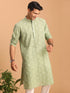 Men's Green Geometric Booti Jacquard Kurta