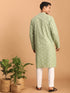 Men's Green Geometric Booti Jacquard Kurta With White Pant Set