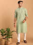 Men's Green Geometric Booti Jacquard Kurta With White Pant Set