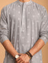 Men's Grey Geometric Booti Jacquard Kurta With White Pant Set