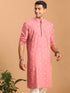 Men's Pink Geometric Booti Jacquard Kurta