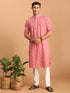 Men's Pink Geometric Booti Jacquard Kurta With White Pant Set