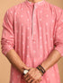 Men's Pink Geometric Booti Jacquard Kurta With White Pant Set