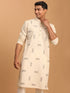 Men's Cream Katha Stich Embroidered Cotton Kurta