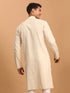 Men's Cream Katha Stich Embroidered Cotton Kurta