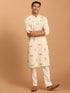 Men's Cream Katha Stich Embroidered Cotton Kurta