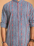 Men's Indigo Printed Cotton Kurta With White Pant Set