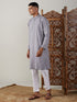 Men's Grey Cotton Jacquard Kurta With White Pant Set
