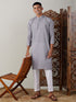 Men's Grey Cotton Jacquard Kurta With White Pant Set
