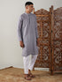 Men's Grey Cotton Jacquard Kurta With White Pant Set