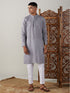 Men's Grey Cotton Jacquard Kurta With White Pant Set