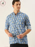 Men's Aqua Blue Printed Embellished Shirt