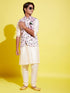 Boy's Pink Floral Printed Nehru Jacket With Cream Kurta And Pyjama Set