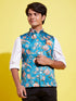 Boy's Multicolor-Base-Peach Floral Printed Nehru Jacket