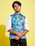 Boy's Multicolor-Base-Peach Floral Printed Nehru Jacket
