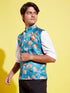 Boy's Multicolor-Base-Peach Floral Printed Nehru Jacket