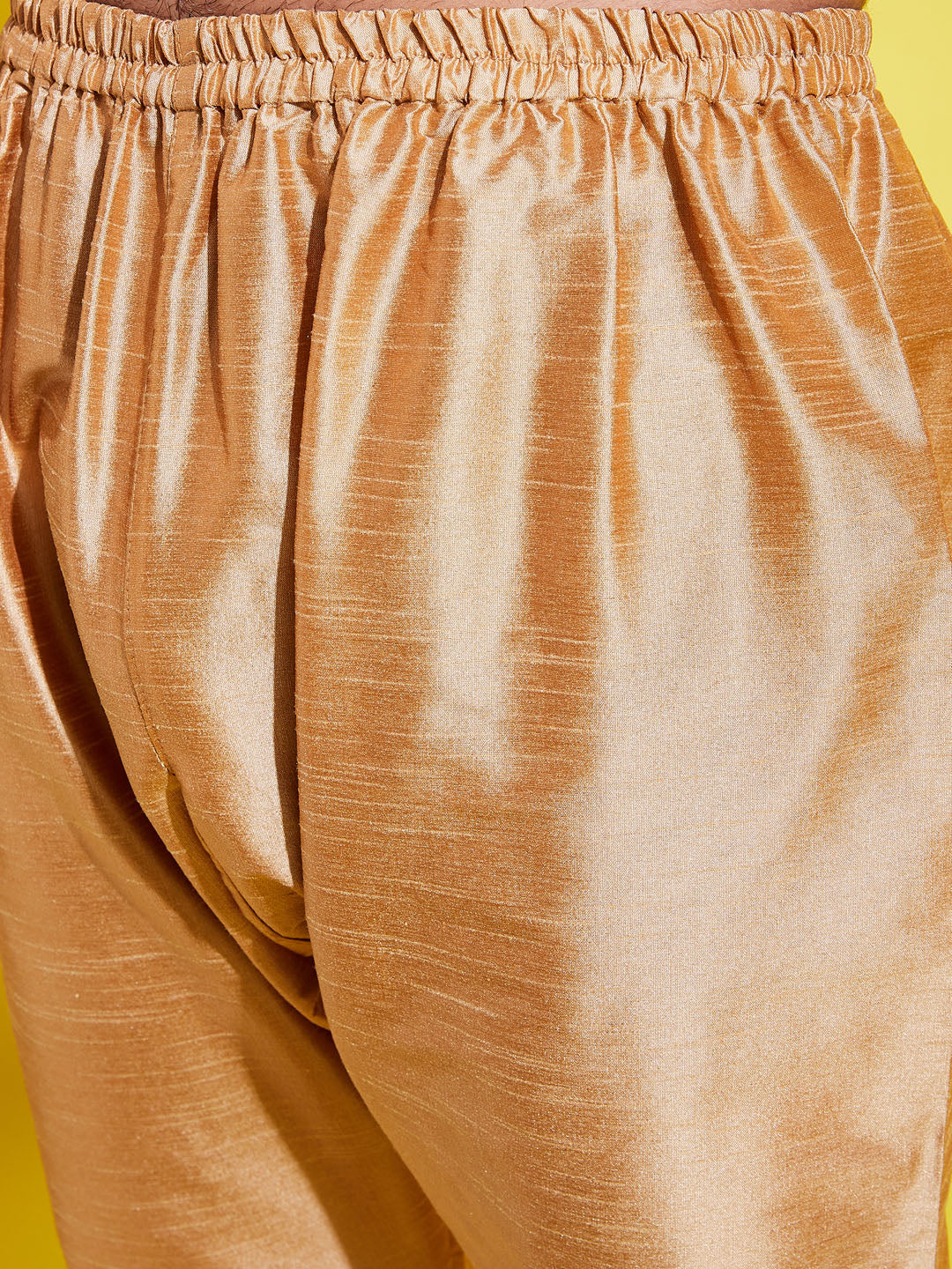 Boy's' Rose Gold Silk Blend Kurt Pyjama And Maroon Nehru Jacket Set