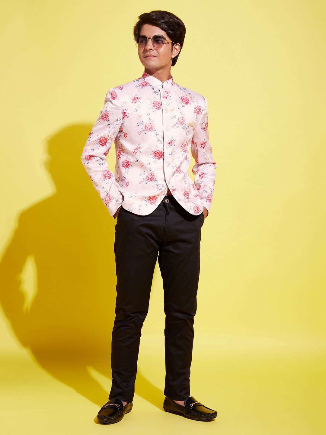 Floral Printed Peach Bandhgala Prince Coat Jodhpuri