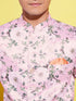Boy's Floral Printed Pink Bandhgala Prince Coat Jodhpuri