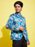 Boy's Turquoise Blue Printed Bandhgala Blazer