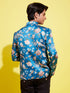 Boy's Turquoise Blue Printed Bandhgala Blazer