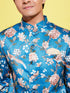 Boy's Turquoise Blue Printed Bandhgala Blazer